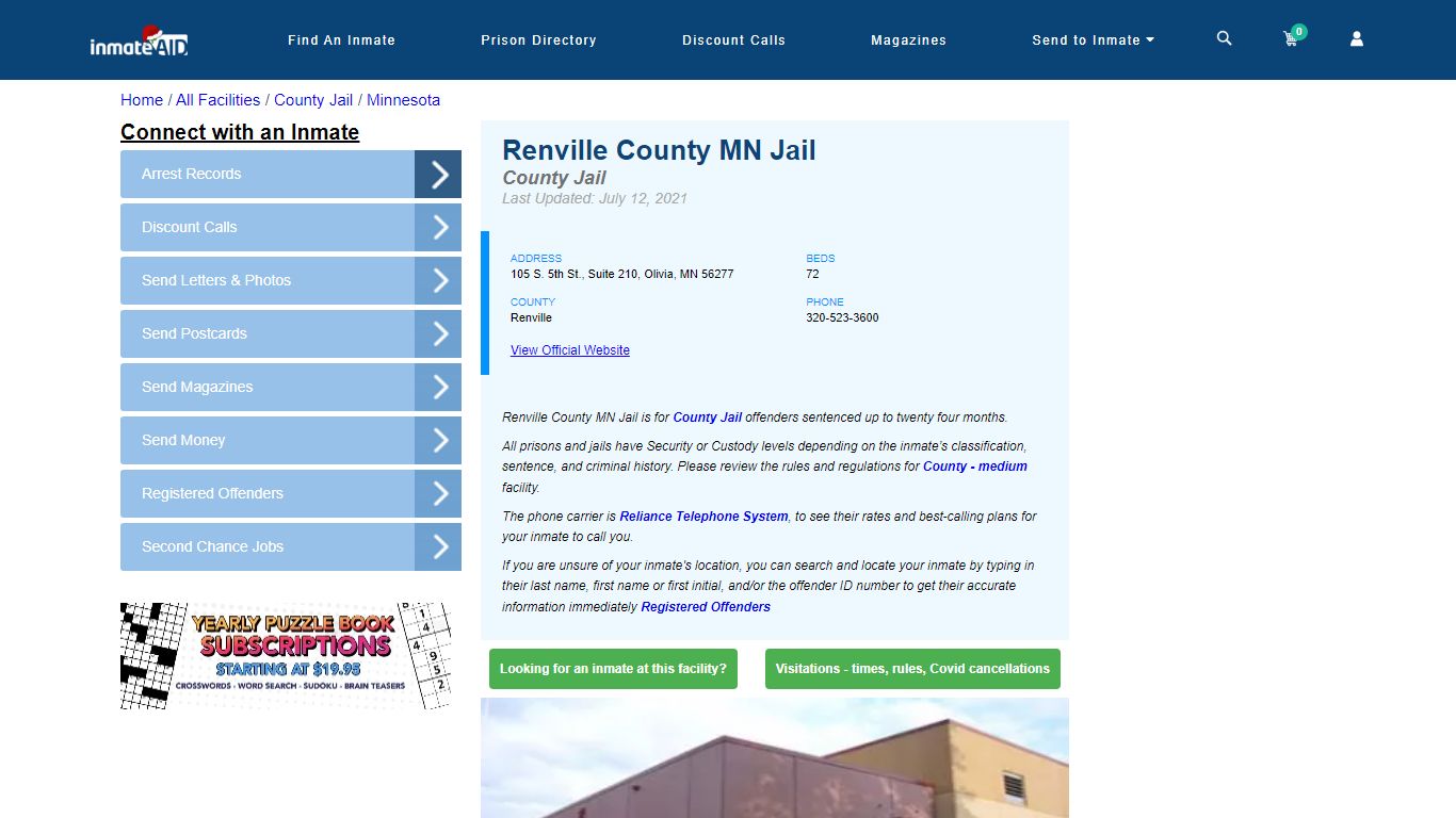 Renville County MN Jail - Inmate Locator - Olivia, MN